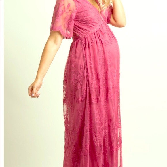 Pink Blush maternity magenta lace maxi dress - Picture 1 of 2
